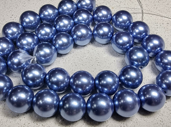 12MM GLASS ROUND PEARLS - CORNFLOWER BLUE
