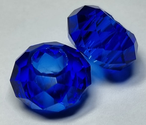 RONDELLES - 13-14MM  GLASS EURO BEADS- ROYAL BLUE