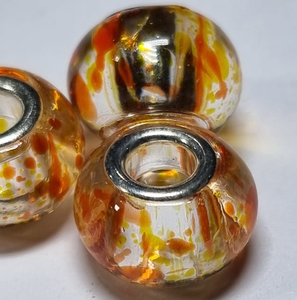 RONDELLES - 13-14MM H/MADE LAMPWORK GLASS BEADS- TWO TONE ORANGE