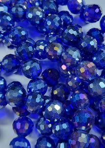 12MM GLASS BEADS - PER STRAND - ELECTROPLATED ROYAL BLUE