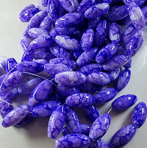 OVAL - 22 X 10MM BAKED/PAINTED GLASS BEADS - PURPLE