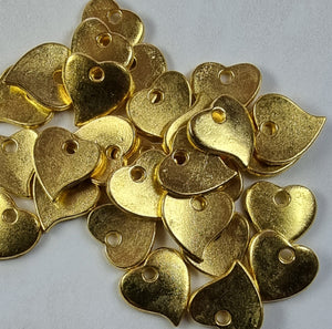 CHARMS - HEARTS - 12 X 12MM GOLDEN COLOUR