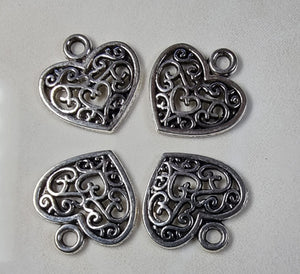 CHARMS - HEARTS -25X25MM ANTIQUE SILVER COLOUR