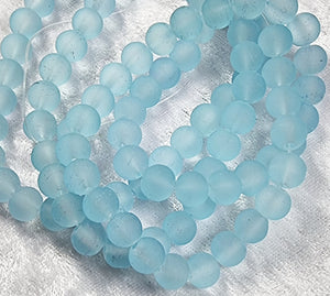 12MM GLASS BEADS - TRANSPARENT FROSTED - LIGHT BLUE