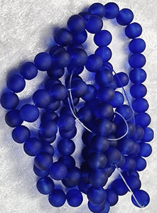 12MM GLASS BEADS - TRANSPARENT FROSTED - DARK BLUE