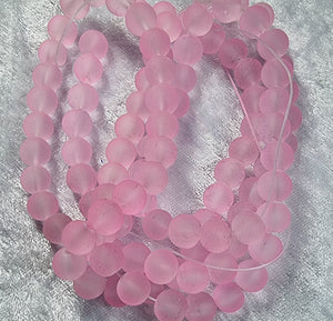 12MM GLASS BEADS - TRANSPARENT FROSTED - VARIOUS PINK COLOURS