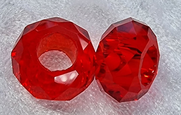 14X8MM GLASS FACETED EUROPEAN LARGE HOLE RONDELLE - RED
