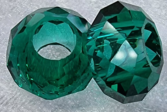 14X8MM GLASS FACETED EUROPEAN LARGE HOLE RONDELLE - EMERALD GREEN