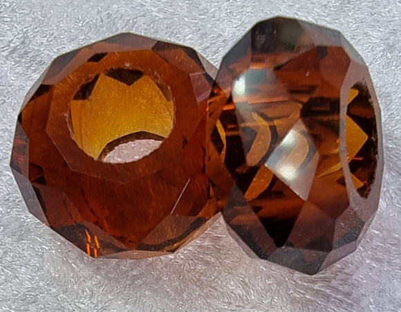 14X8MM GLASS FACETED EUROPEAN LARGE HOLE RONDELLE - DARK BROWN