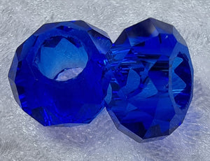 14X8MM GLASS FACETED EUROPEAN LARGE HOLE RONDELLE - ROYAL BLUE
