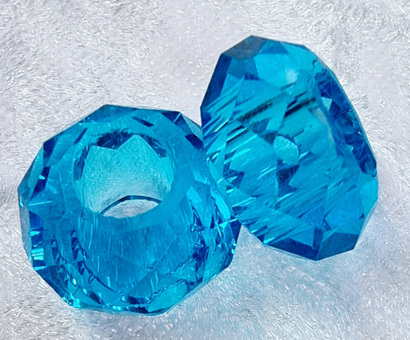 14X8MM GLASS FACETED EUROPEAN LARGE HOLE RONDELLE - SKY BLUE