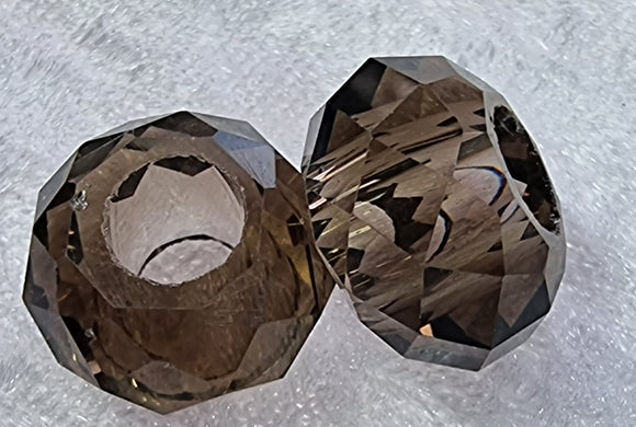 14X8MM GLASS FACETED EUROPEAN LARGE HOLE RONDELLE - SMOKEY BROWN