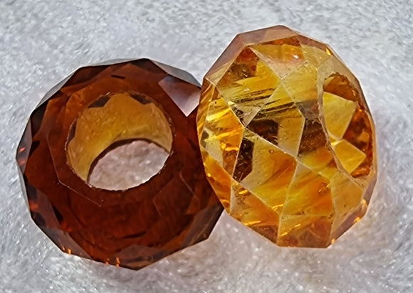 14X8MM GLASS FACETED EUROPEAN LARGE HOLE RONDELLE - BROWN/ORANGE