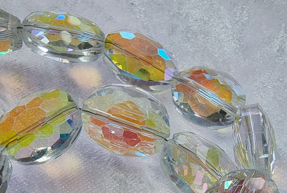 OVALS - 20 X 16MM FACETED CRYSTAL GLASS - E. PLATED CLEAR