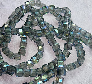 CUBES - 4MM GLASS - FACETED ELECTROPLATED ICE BLUE