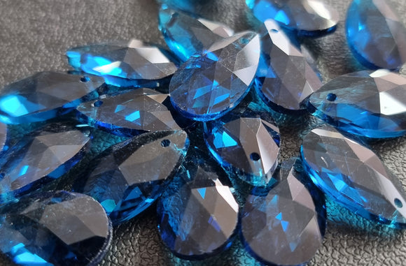 TEARDROPS - 22 X 13MM FACETED GLASS - TEAL BLUE