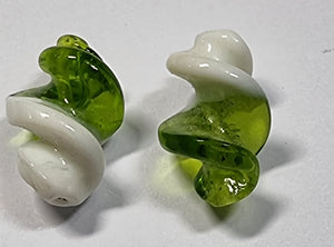 LAMPWORK - H/MADE 28 X 15MM BEAD - PEARLISED GREEN/WHITE