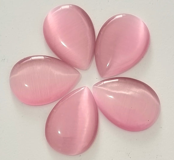 CABOCHON - TEARDROP - 25 X 18 X 4MM CATS EYE - MID PINK