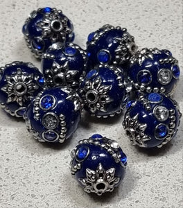 15MM INDONESIAN ROUND BEADS -ROYAL BLUE