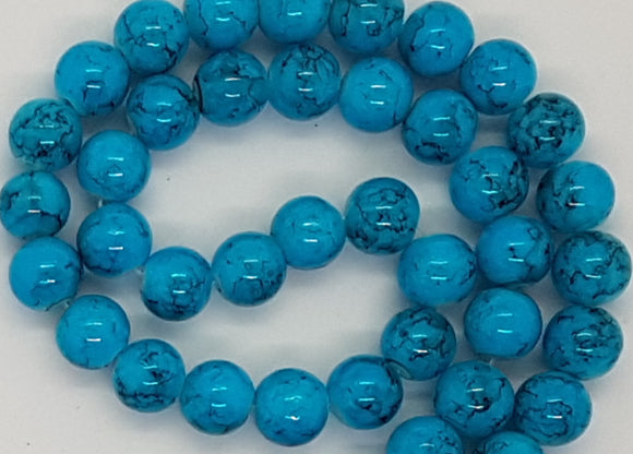 10MM GLASS BEADS - 25 per packet - BLUE -Blue Mottle