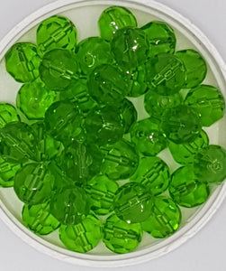 10MM GLASS BEADS - 25 PER PACKET - FACETED LIGHT GREEN