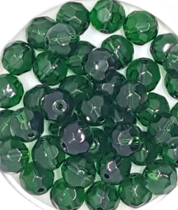 10MM GLASS BEADS - 25 PER PACKET - FACETED DARK GREEN