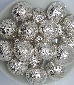 METAL BEADS - 20X18MM IRON, HOLLOW, SILVER ROUND BEADS