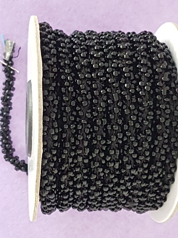 SEED BEADED CORD - 6MM - BLACK COLOUR