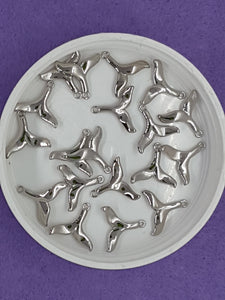 CHARMS - WHALE TAILS - BRASS - 13 X 14 X 2MM SILVER COLOUR