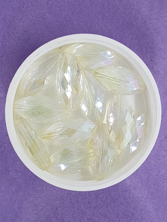 HORSE EYE - 25 X 12MM FACETED CRYSTAL GLASS - E. PLATED PALE YELLOW