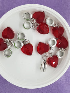 HEARTS - 10MM FACETED GLASS PENDANT WITH BAIL- RED