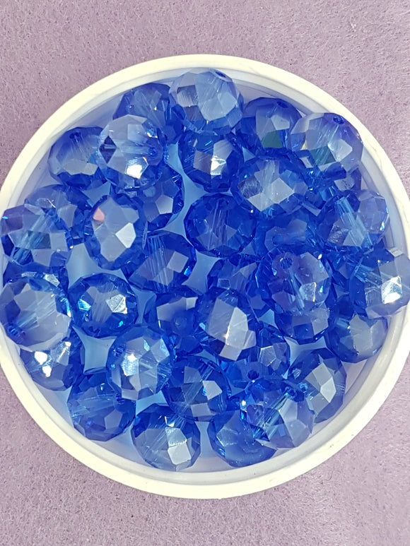 12MM ABACUS GLASS BEADS- Packet of 10 - MID BLUE PLATED