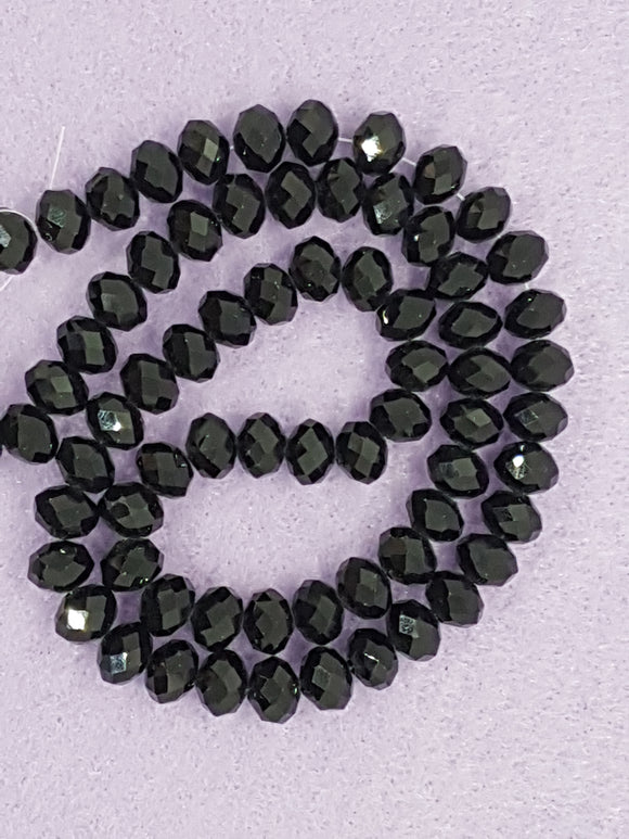 8MM ABACUS GLASS BEADS- PER STRAND - BLACK