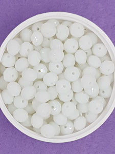 8MM ABACUS GLASS BEADS- 20 Per Packet - WHITE SMOKE