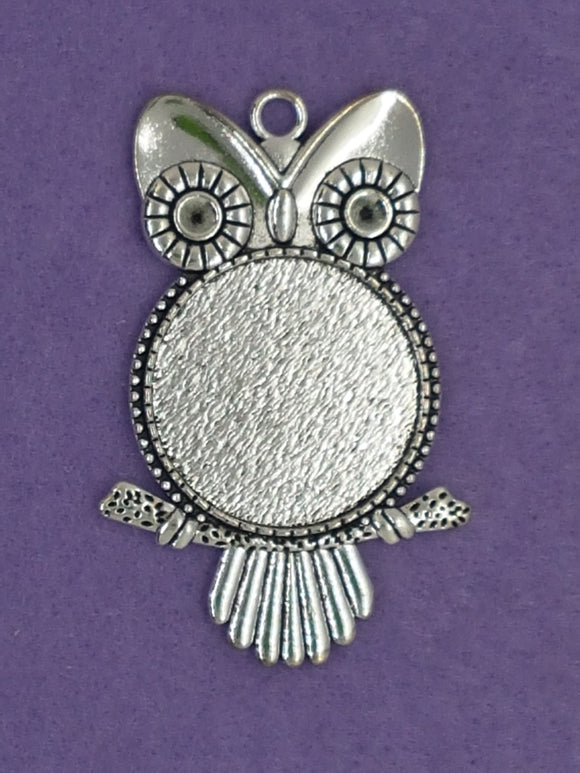 BEZEL - 55 X 36MM OWL CABOCHON SETTING PENDANT - ANT. SILVER