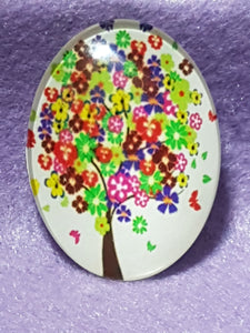 CABOCHON - 40 X 30MM GLASS OVAL - TREES