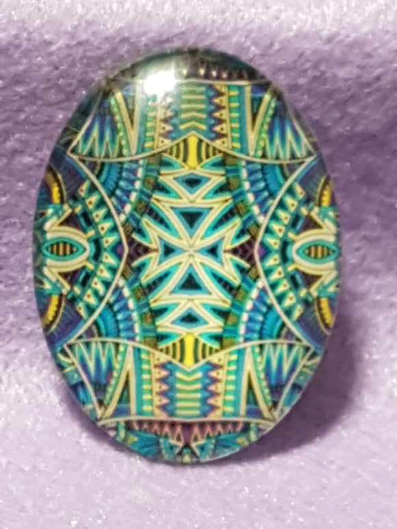 CABOCHON - 40 X 30MM GLASS OVAL - RETRO PATTERNS