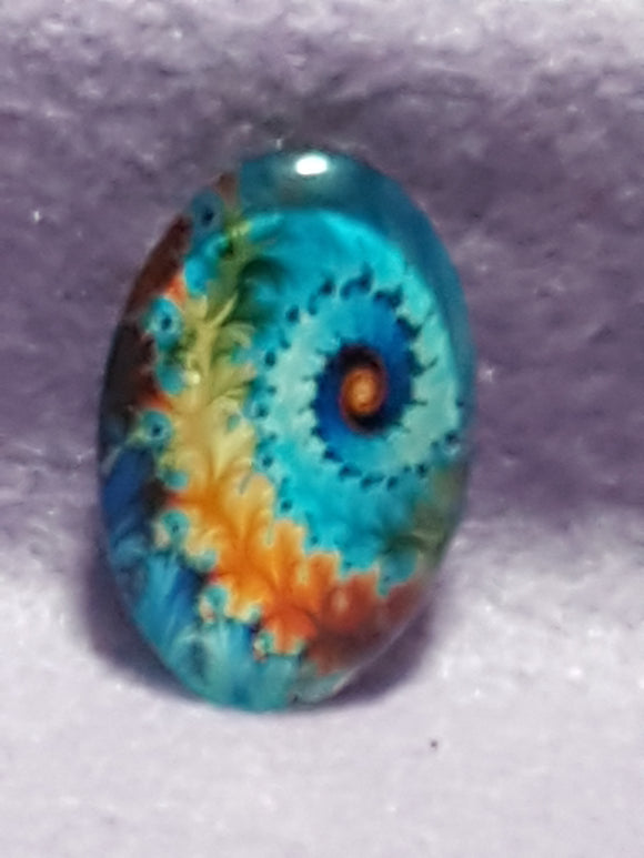 CABOCHON - 30 X 20MM GLASS OVAL - HELIX - FRACTALS