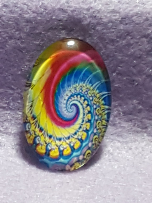 CABOCHON - 30 X 20MM GLASS OVAL - HELIX - FRACTALS