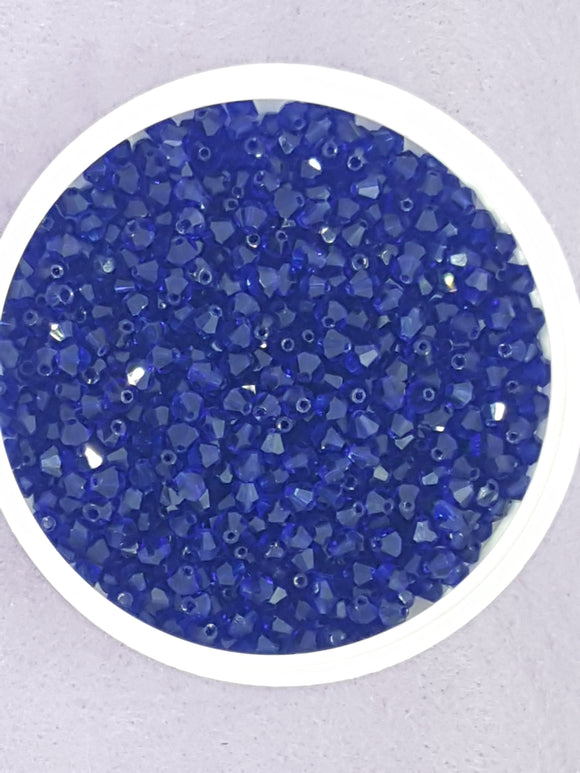 BICONES - 3MM CRYSTAL GLASS FACETED BEADS - GRADE AA - MED. BLUE