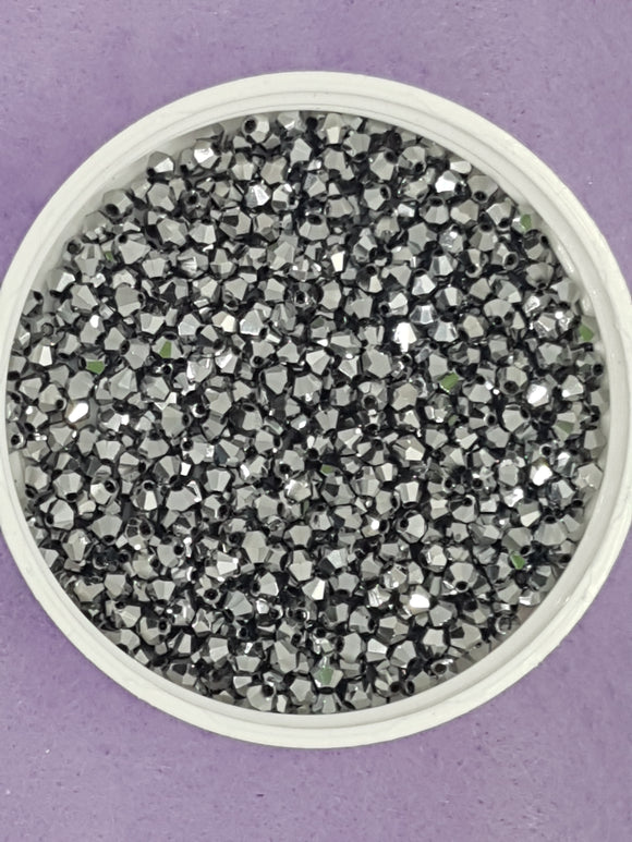 BICONES - 3MM GLASS FACETED ELECTROPLATED BEADS - SILVER