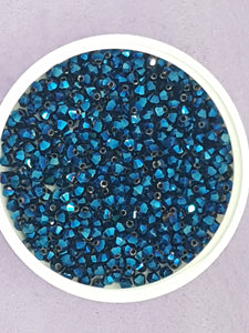 BICONES - 3MM GLASS FACETED ELECTROPLATED BEADS - BLUE