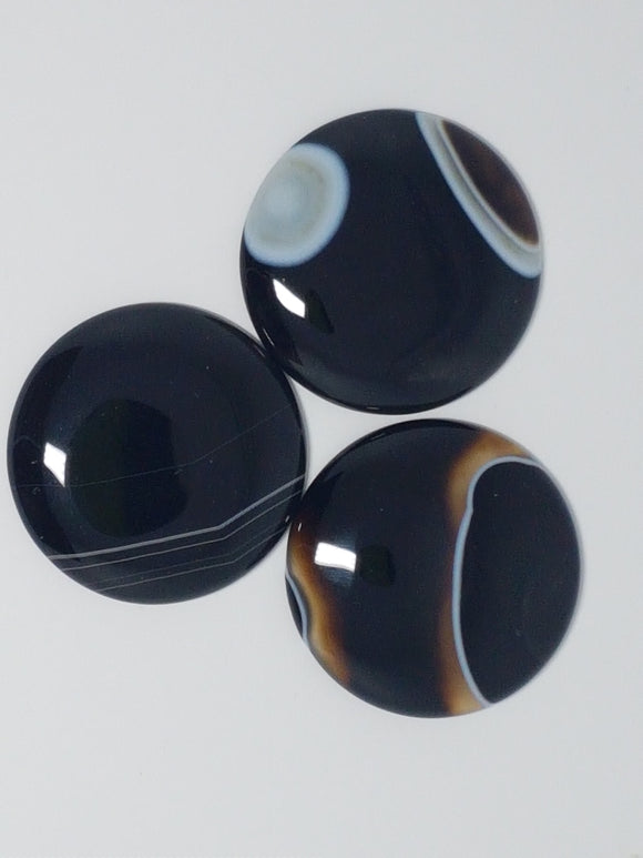 CABOCHONS 42 X 7MM ROUND NATURAL BLACK AGATE