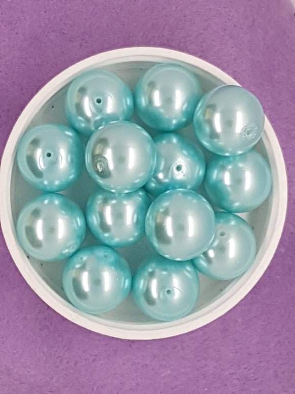 16MM GLASS ROUND PEARLS - LIGHT BLUE