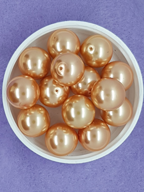 16MM GLASS ROUND PEARLS - PEACH