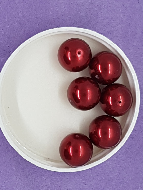 16MM GLASS ROUND PEARLS - DARK RED