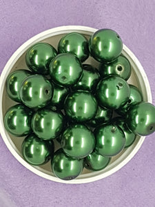 14MM GLASS ROUND PEARLS - DARK GREEN