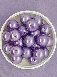 14MM GLASS ROUND PEARLS - MED. PURPLE