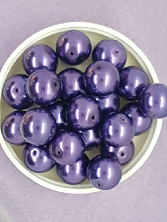 14MM GLASS ROUND PEARLS - DARK PURPLE