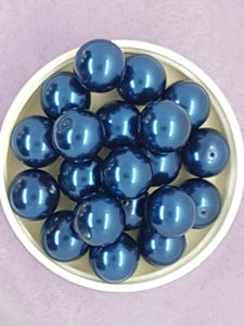 14MM GLASS ROUND PEARLS - DARK BLUE